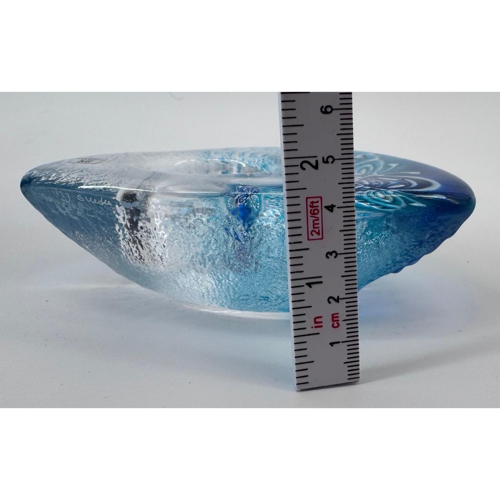 Mats Jonasson Maleras Crystal Butterfly Votive Blue Swirl Art Glass Sweden - Picture 15 of 15